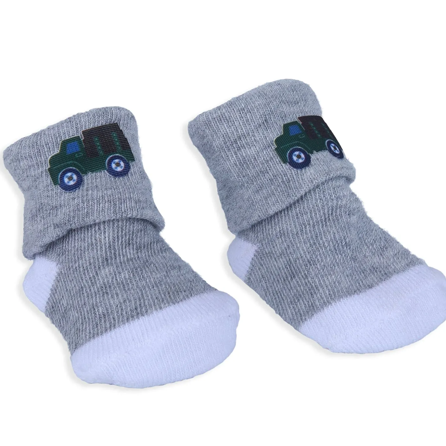 Baby Moo Truck And Stripes Newborn Breathable Infant Cotton Socks - Grey
