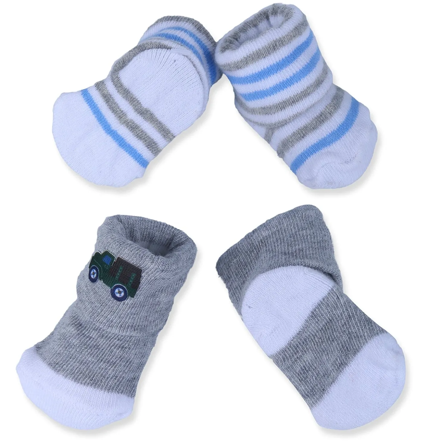 Baby Moo Truck And Stripes Newborn Breathable Infant Cotton Socks - Grey