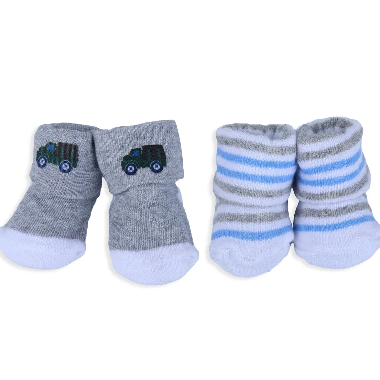 Baby Moo Truck And Stripes Newborn Breathable Infant Cotton Socks - Grey