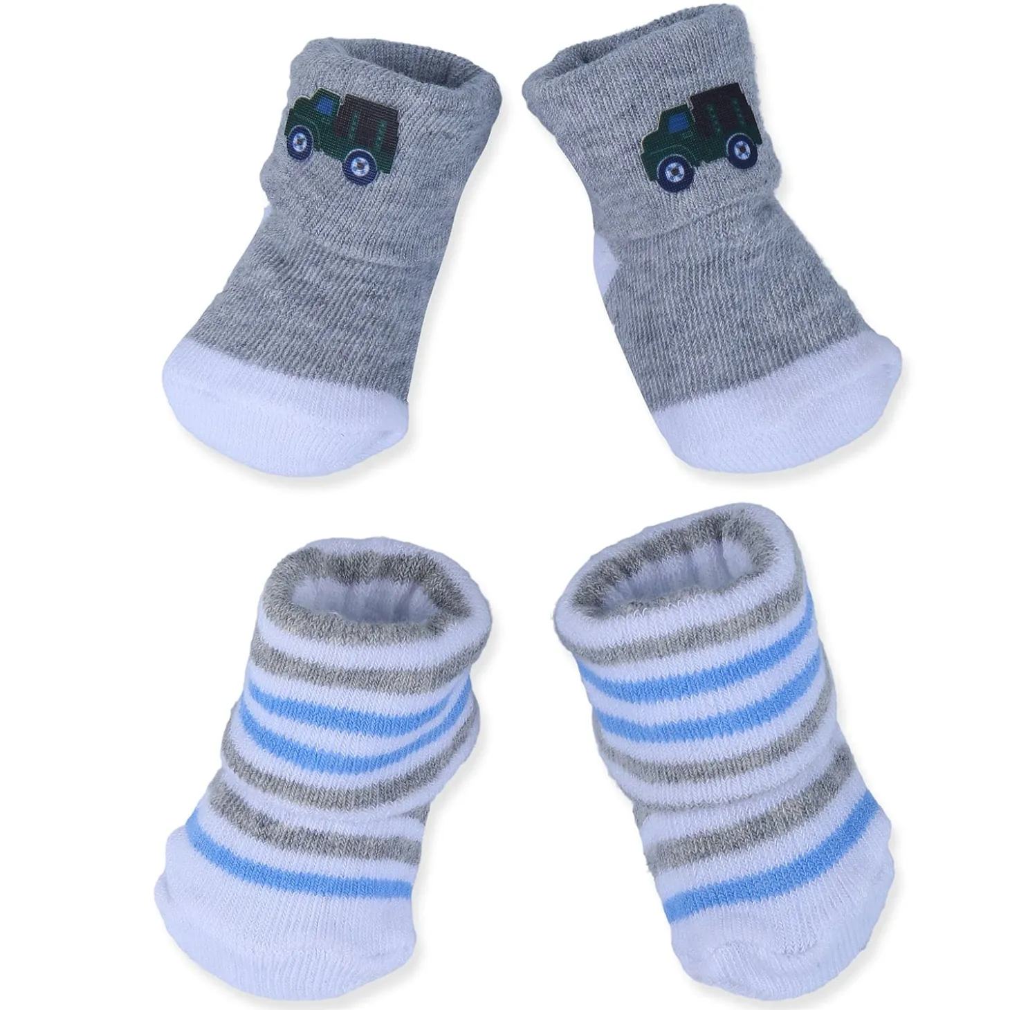 Baby Moo Truck And Stripes Newborn Breathable Infant Cotton Socks - Grey