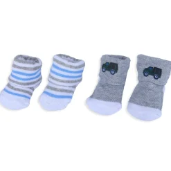 Baby Moo Truck And Stripes Newborn Breathable Infant Cotton Socks - Grey