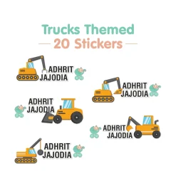 Baby Moo Truck Personalised Name Self Adhesive Transparent Embossed Stickers, 3D Labels 20 Pcs Stationery Set for Children - Mustard
