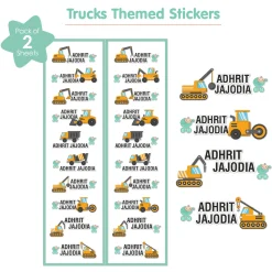 Baby Moo Truck Personalised Name Self Adhesive Transparent Embossed Stickers, 3D Labels 20 Pcs Stationery Set for Children - Mustard