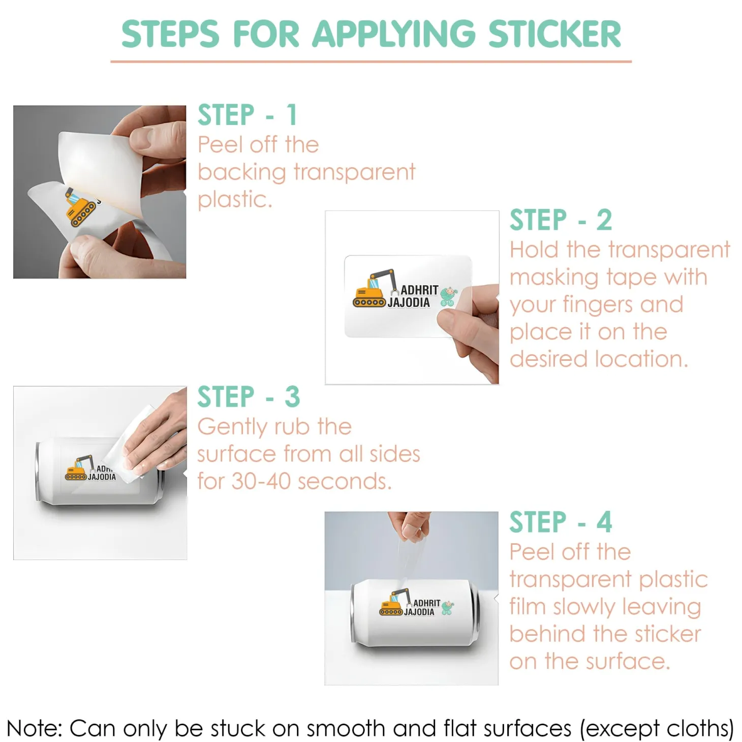 Baby Moo Truck Personalised Name Self Adhesive Transparent Embossed Stickers, 3D Labels 10 Pcs Stationery Set for Children - Mustard