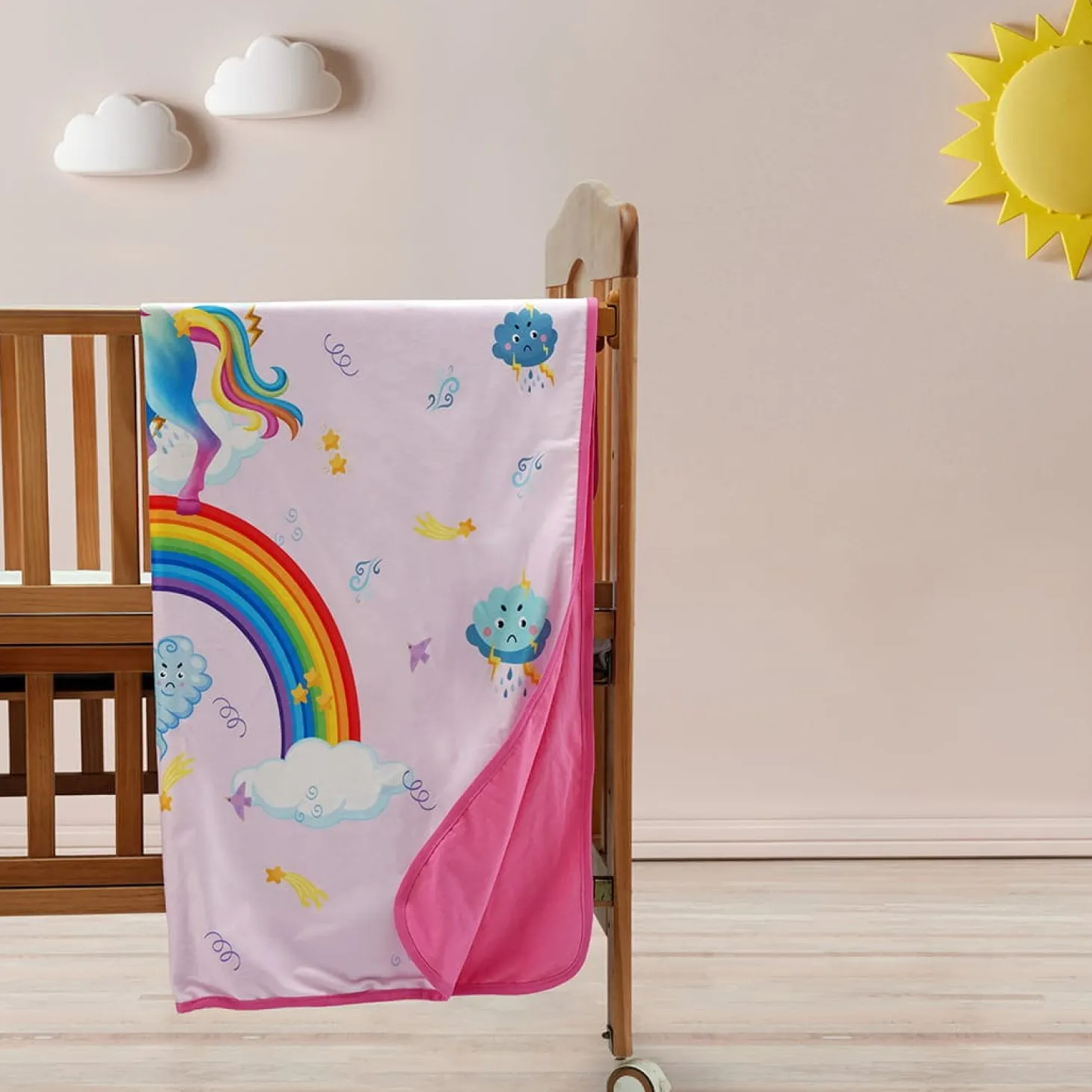 Baby Moo Unicorn All Season Velvet And Hosiery Large Blanket - Pink