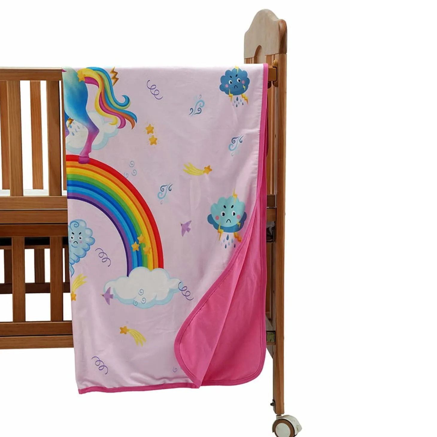 Baby Moo Unicorn All Season Velvet And Hosiery Large Blanket - Pink