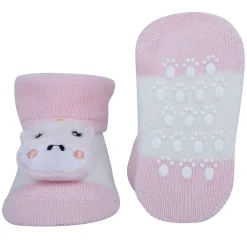 Baby Moo Unicorn And Mouse 3D Rattle Anti-Skid Socks Booties Pack of 2 - Pink, Orange