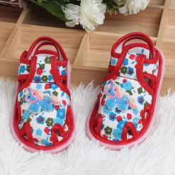 Baby Moo Unicorn Applique Floral Print Velcro Strap Anti-Skid Chu Chu Sound Sandals - Blue
