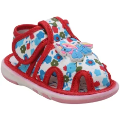 Baby Moo Unicorn Applique Floral Print Velcro Strap Anti-Skid Chu Chu Sound Sandals - Blue