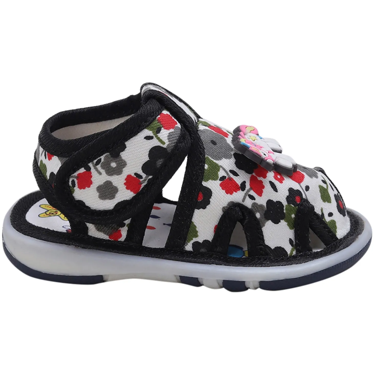 Baby Moo Unicorn Applique Floral Print Velcro Strap Anti-Skid Chu Chu Sound Sandals - Green
