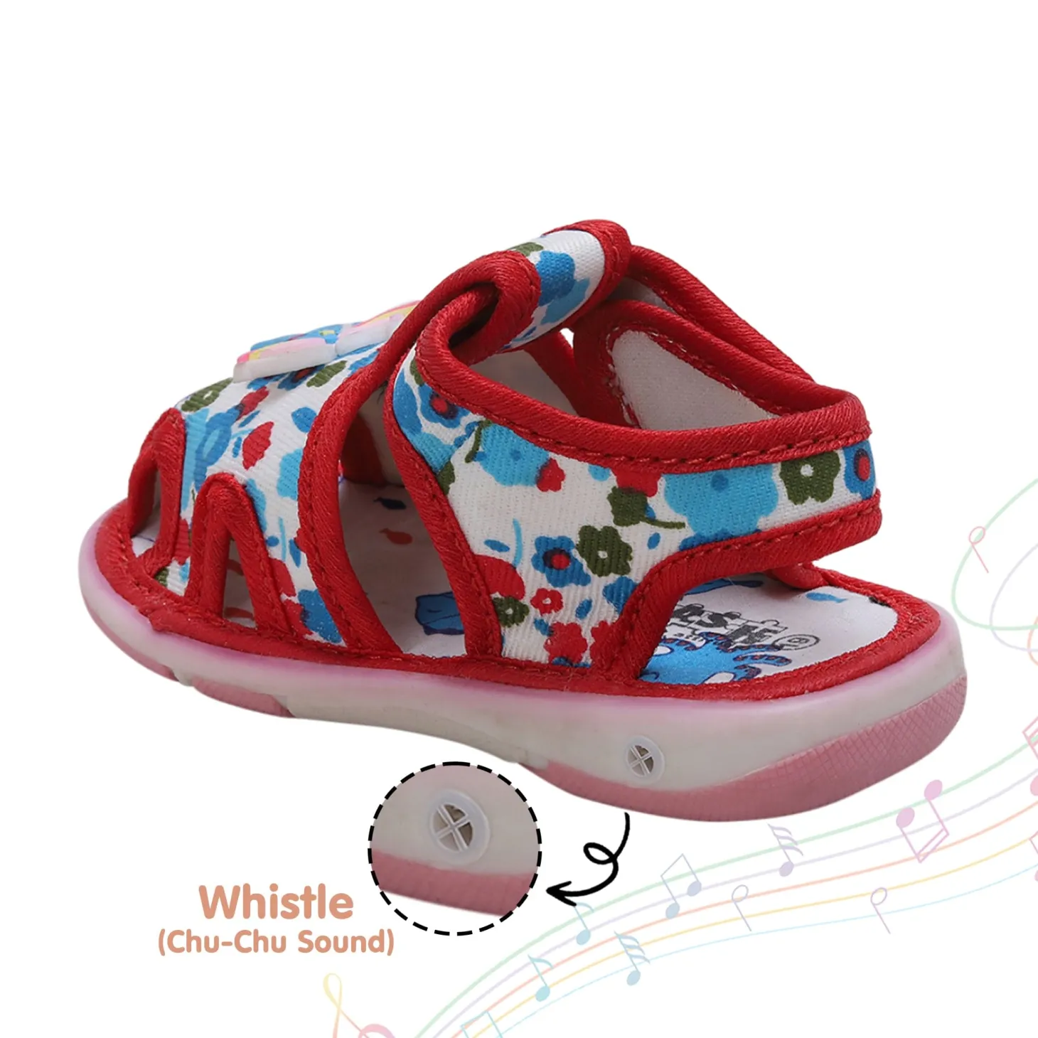 Baby Moo Unicorn Applique Floral Print Velcro Strap Anti-Skid Chu Chu Sound Sandals - Blue