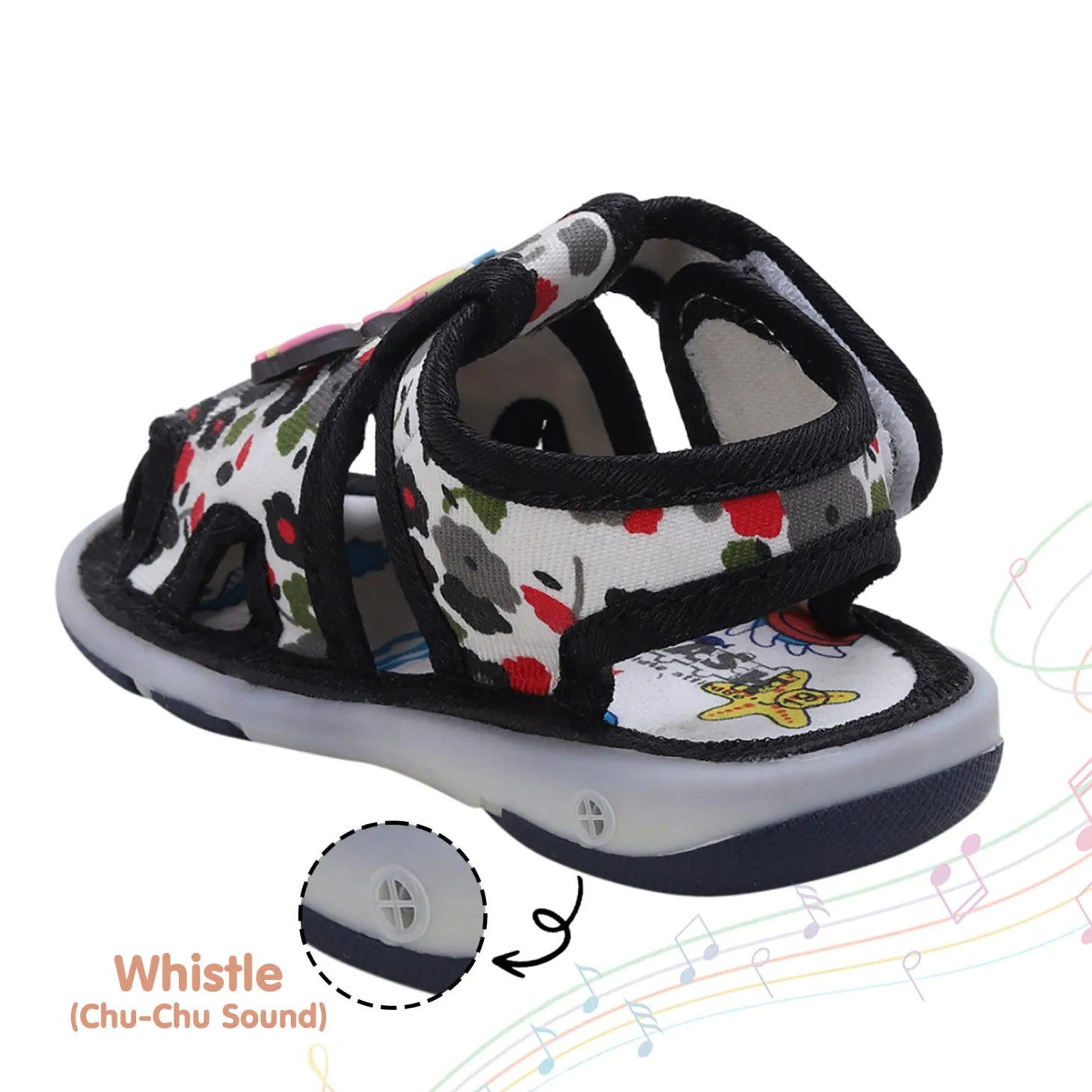 Baby Moo Unicorn Applique Floral Print Velcro Strap Anti-Skid Chu Chu Sound Sandals - Green