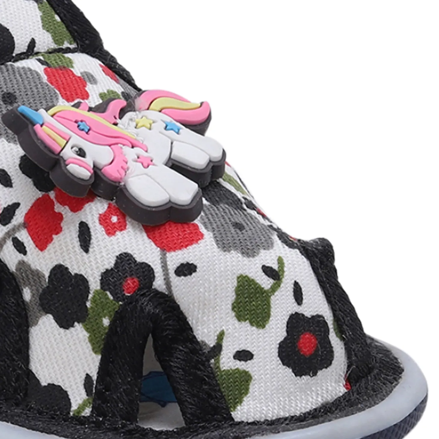 Baby Moo Unicorn Applique Floral Print Velcro Strap Anti-Skid Chu Chu Sound Sandals - Green