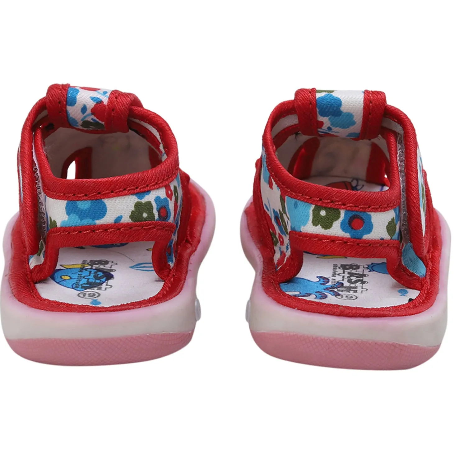 Baby Moo Unicorn Applique Floral Print Velcro Strap Anti-Skid Chu Chu Sound Sandals - Blue