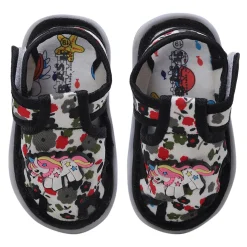 Baby Moo Unicorn Applique Floral Print Velcro Strap Anti-Skid Chu Chu Sound Sandals - Green
