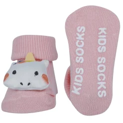 Baby Moo Unicorn 3D Rattle Anti-Skid Socks Booties Pack of 3 - Pink
