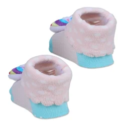 Baby Moo Unicorn Embroidered Cotton Anti-Skid 3D Socks - Pink