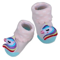 Baby Moo Unicorn Embroidered Cotton Anti-Skid 3D Socks - Pink
