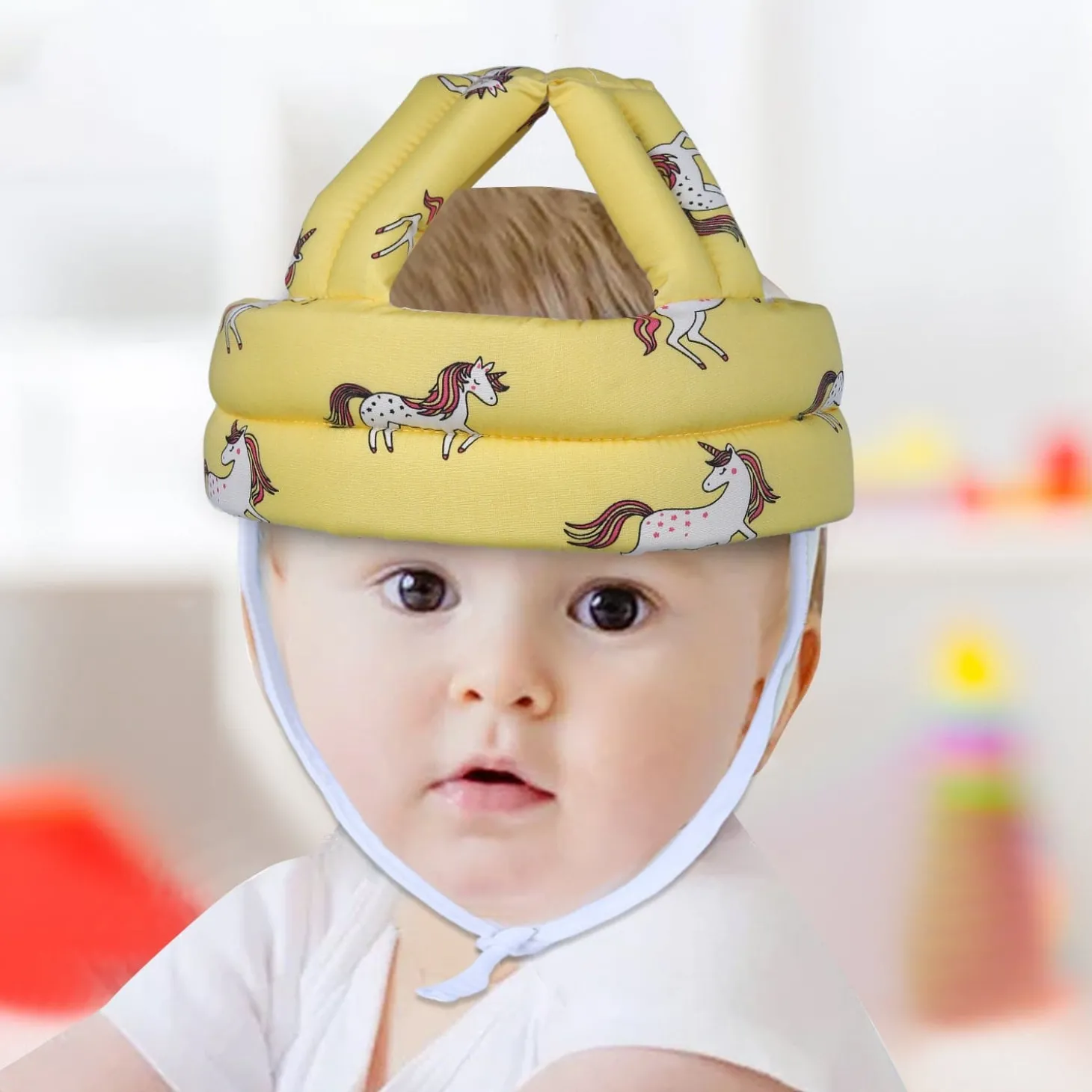 Baby Moo Unicorn Head Protection Adjustable Cushioned Safety Helmet - Yellow
