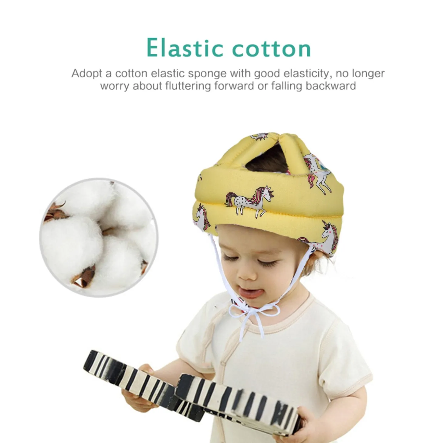 Baby Moo Unicorn Head Protection Adjustable Cushioned Safety Helmet - Yellow