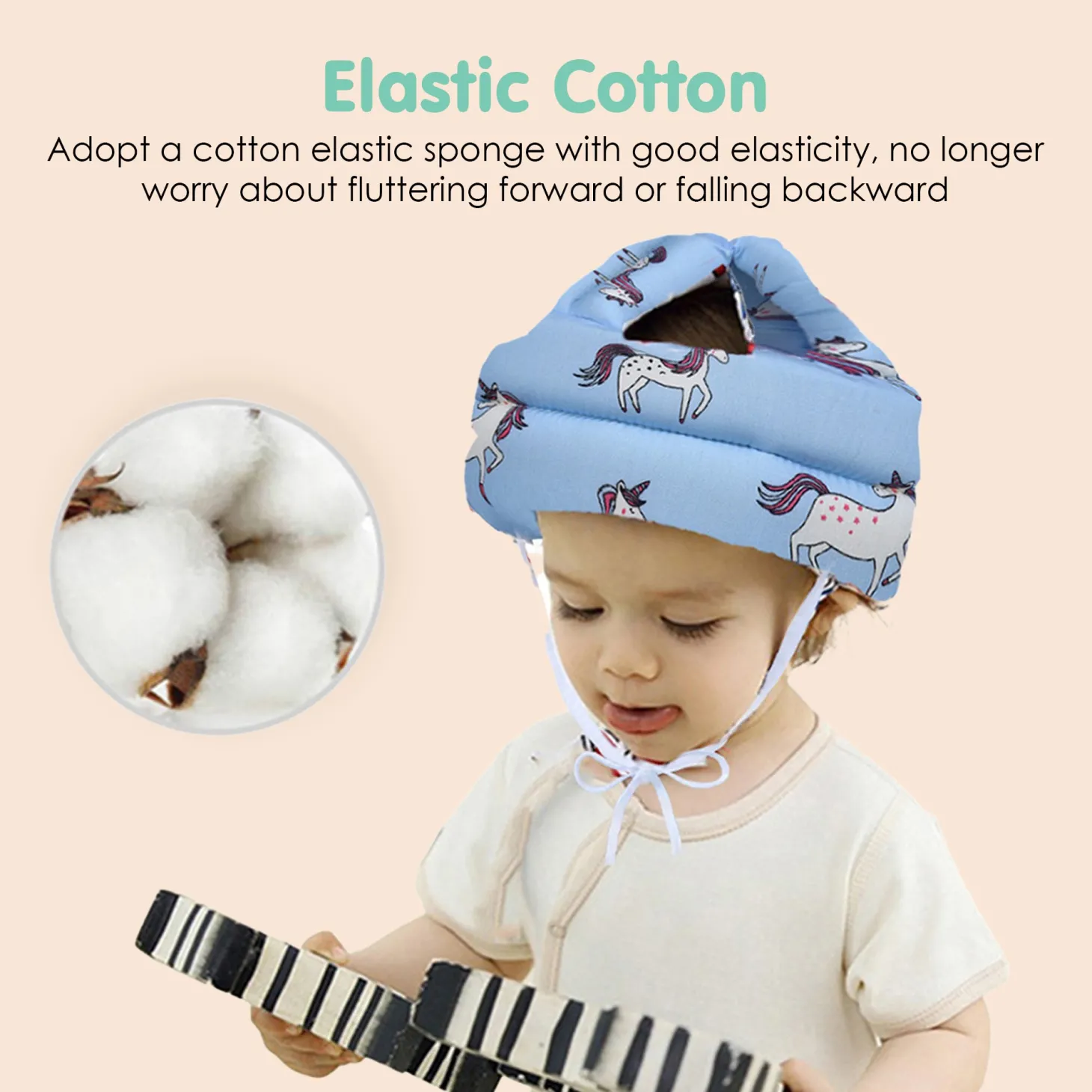 Baby Moo Unicorn Head Protection Adjustable Cushioned Safety Helmet - Blue