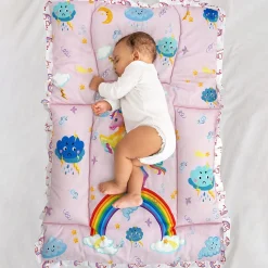 Baby Moo Unicorn Mattress With Fixed Neck Pillow And Bolsters - Pink