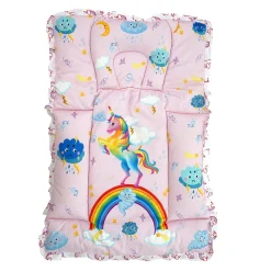 Baby Moo Unicorn Mattress With Fixed Neck Pillow And Bolsters - Pink