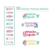 Baby Moo Unicorn Personalised Name Self Adhesive Transparent Embossed Stickers, 3D Labels 10 Pcs Stationery Set for Children - Purple