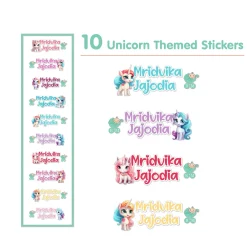 Baby Moo Unicorn Personalised Name Self Adhesive Transparent Embossed Stickers, 3D Labels 10 Pcs Stationery Set for Children - Purple