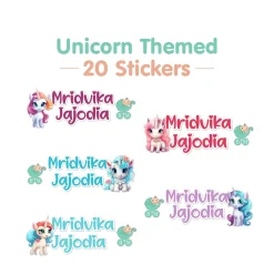 Baby Moo Unicorn Personalised Name Self Adhesive Transparent Embossed Stickers, 3D Labels 20 Pcs Stationery Set for Children - Purple