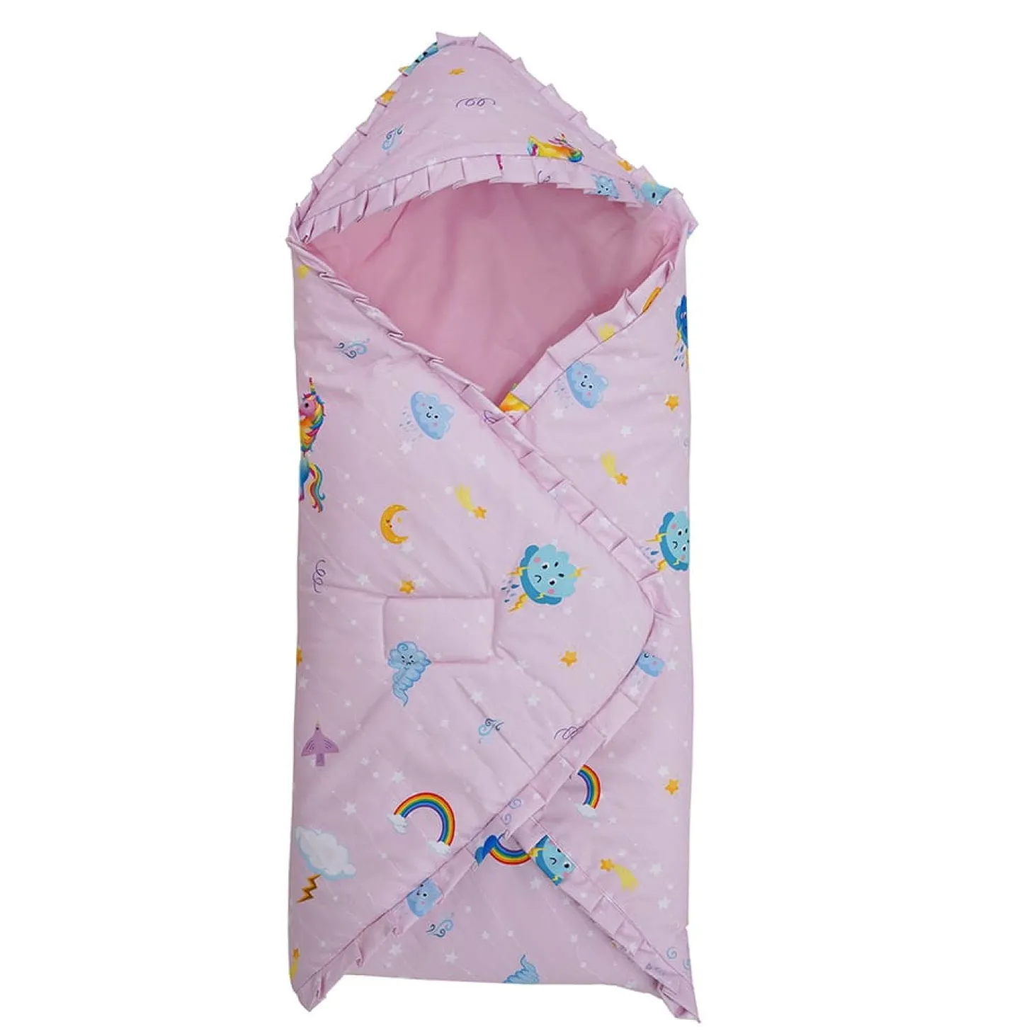 Baby Moo Unicorn Premium Quilted Hood Wrapper - Pink