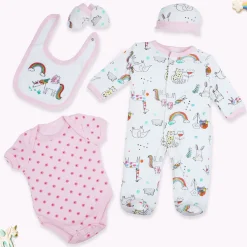 Baby Moo Unicorn Rainbow Infant Essentials 5 pcs Romper Gift Set - Pink