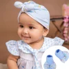 Baby Moo Unicorn Shiny Bow Matching Cap And Socks Set - Blue