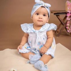Baby Moo Unicorn Shiny Bow Matching Cap And Socks Set - Blue
