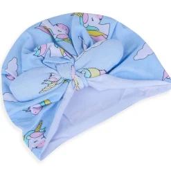 Baby Moo Unicorn Shiny Bow Matching Cap And Socks Set - Blue