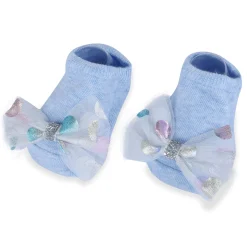 Baby Moo Unicorn Shiny Bow Matching Cap And Socks Set - Blue