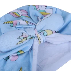 Baby Moo Unicorn Shiny Bow Matching Cap And Socks Set - Blue
