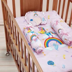 Baby Moo Unicorn Soft Velvet U Pillow, 2 Side Bolsters Mattress Set - Pink
