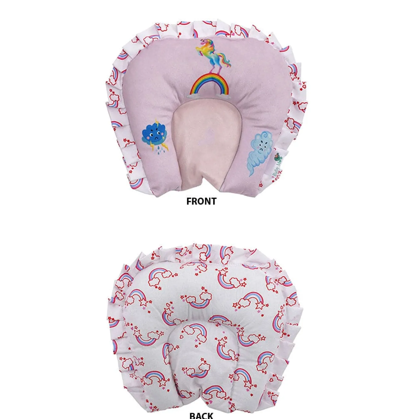 Baby Moo Unicorn Soft Velvet U Pillow, 2 Side Bolsters Mattress Set - Pink