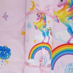 Baby Moo Unicorn Soft Velvet U Pillow, Side Bolsters 5 Pcs Mattress And Blanket Set - Pink