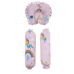 Baby Moo Unicorn Soft Velvet U Pillow, 2 Side Bolsters Mattress Set - Pink