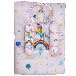 Baby Moo Unicorn Soft Velvet U Pillow, 2 Side Bolsters Mattress Set - Pink