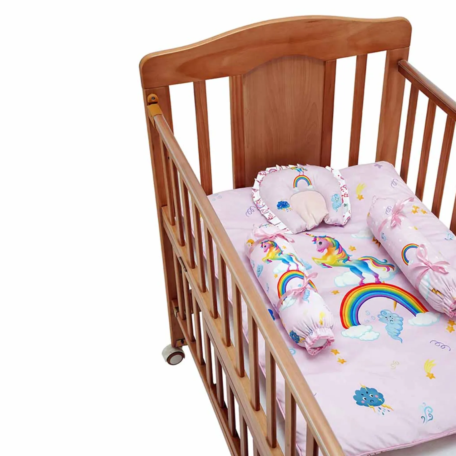 Baby Moo Unicorn Soft Velvet U Pillow, 2 Side Bolsters Mattress Set - Pink