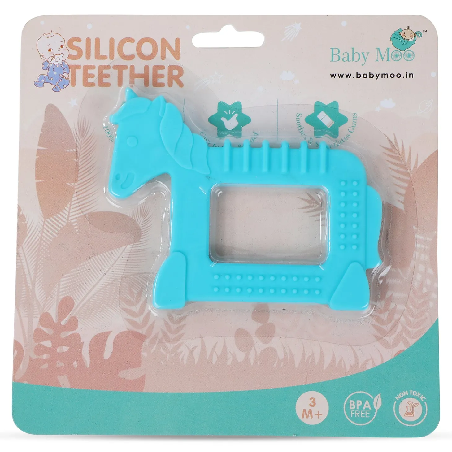 Baby Moo Unicorn Soothing Silicon Teether BPA And Toxin Free - Blue