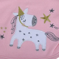 Baby Moo Unicorn Star Cotton 2 Pack Buttoned Feeding Bibs - Pink