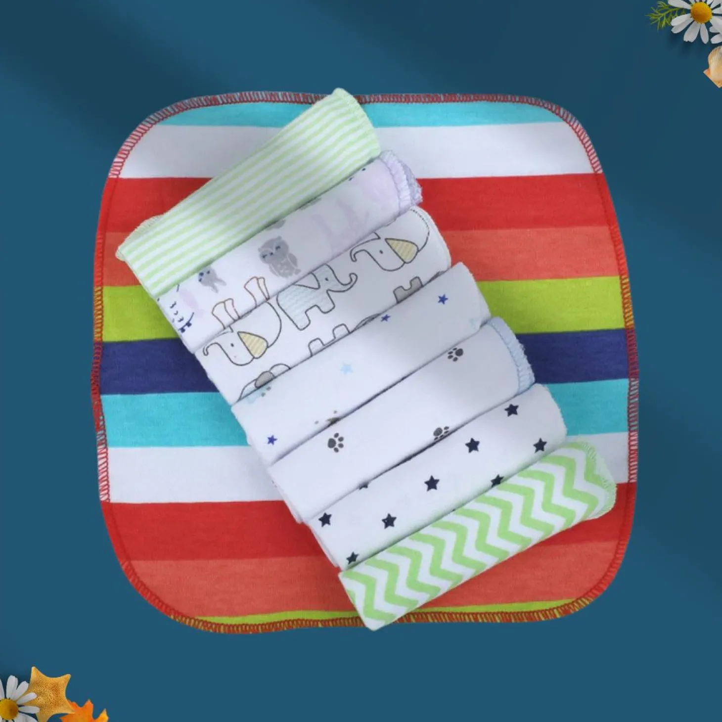 Baby Moo Unisex Cotton 20 x 20 cm Soft Hosiery Wash Cloth - Multicolour