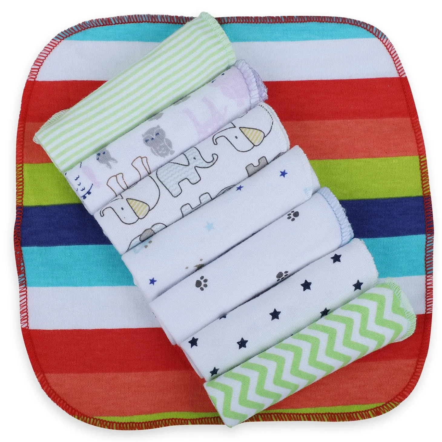 Baby Moo Unisex Cotton 20 x 20 cm Soft Hosiery Wash Cloth - Multicolour