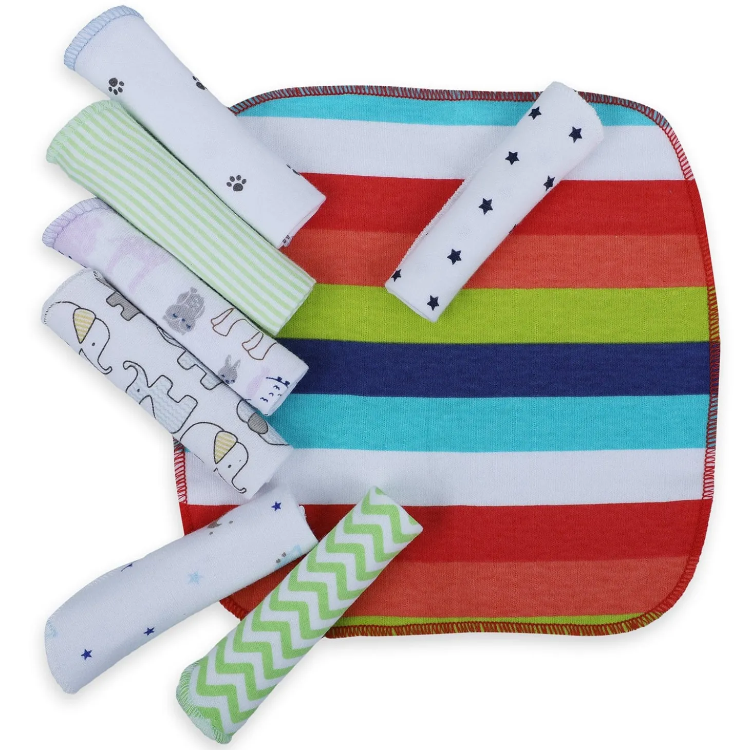 Baby Moo Unisex Cotton 20 x 20 cm Soft Hosiery Wash Cloth - Multicolour
