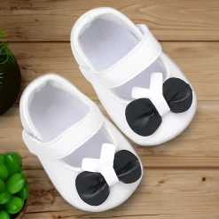 Baby Moo Vegan Leather Bow Velcro Strap Anti-Skid Ballerina Booties - White