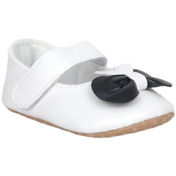 Baby Moo Vegan Leather Bow Velcro Strap Anti-Skid Ballerina Booties - White